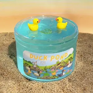 Duck Pond Slime, Clear Blue Slime Base, Unscented Slime, Comes with two duck charms and lily pad charm, by Coco Cloud Slimes