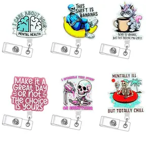 Retractable Badge Reel, 6 Counts/set Cute Cartoon Pattern ID Holder with Clip, Durable and Lightweight Design Badge Holder for Nurses, Doctors, Students and Office Staff, Healthcare Badge, Halloween