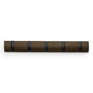 Umbra Flip Retractable 5-Hook Wall Mount Hanger - Black & Walnut Wood, Modern Home Decor Rack for Easy Installation