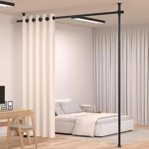 Room Divider Curtain Rod, No Drilling Room Separator for Space Partition Adjustable 4-10ft(H) 28-70inch(W) Heavy Duty Temporary Wall Divider Floor to Ceiling Tension Rod, Black