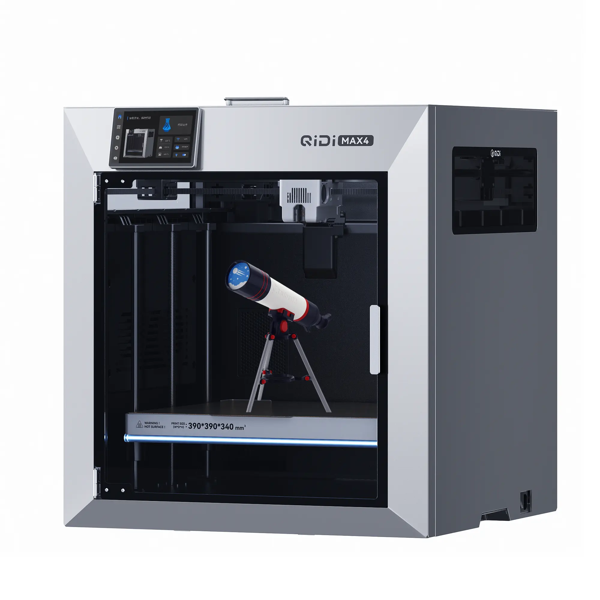 QIDI Max4 3D Printer - 390×390×340mm Large Volume, 65℃ Heated Enclosed Chamber, 800mm/s Max Speed, QIDI BOX-Supported 16-Color/Multi-Material, Auto Bed Leveling, Removable Plate Fused Deposition Modeling 3D Printing Supplies