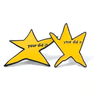 Novelty Enamel Pin Set - 2 Pack "Your Did It" Wonky Star Brooch Badges for Lanyards & Bags
