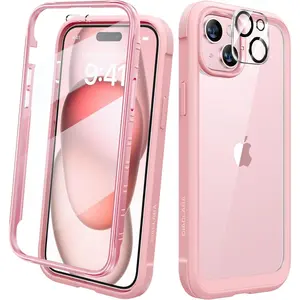 Designed for iPhone 15 Case, Full Body Rugged Case with Built-in Touch Sensitive Anti-Scratch Screen Protector, with Camera Lens Protector for iPhone 15 6.1" (Coral Pink)