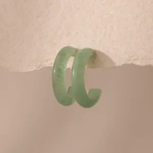Jade Hoop Earrings by Caitlyn Minimalist - Thick Green Jade Earrings - Chunky Gemstone Earrings - Boho Statement Jewelry - Best Friend Gift
