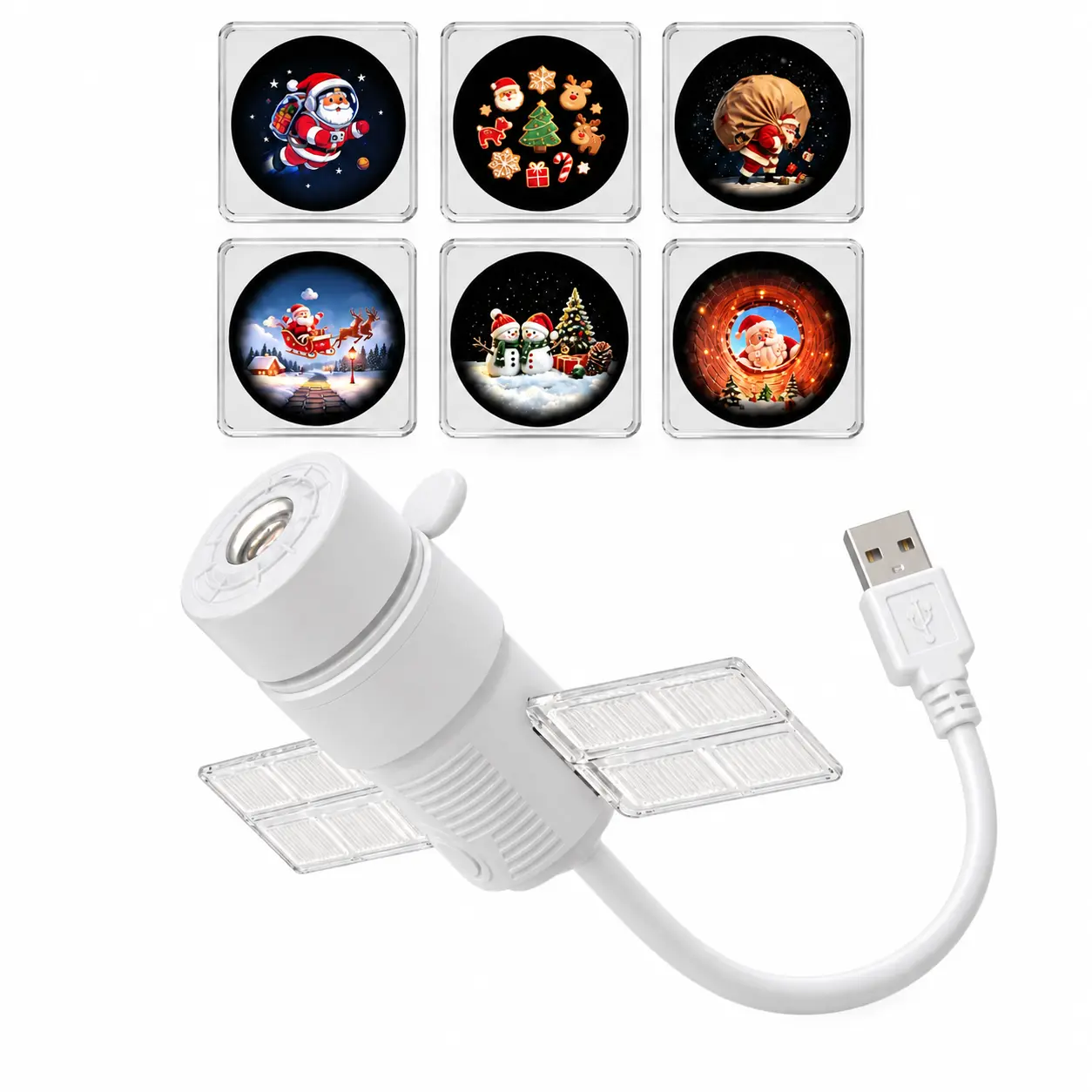 Christmas Satellite Projector Night Light, 6 Holiday Projection Slides, 4 Light Modes, Touch Control, USB Wall & Ceiling Projector with Auto-Off Timer for Bedroom Decor, Parties & Gifts