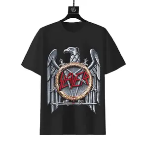 Slayer Eagle Pentagram Logo Graphic T-Shirt Thrash Metal Band Tee Menswear Colorful Leather