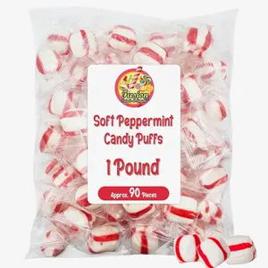 Soft Peppermint Puff Candy - 1 Pound Bag - Individually Wrapped Soft Mints Peppermint Puffs