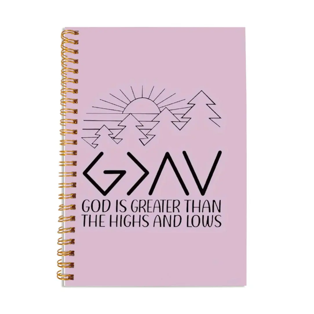 Christian Spiral Notebook, 1 Count God is Greater Than the Highs and Lows Christian Devotional Notebook, Daily Devotional Journal, Bible Journal for Note Taking, Bible Journaling Notebook, Notepad, Office Stationery Supplies