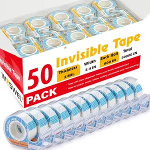 Tape Refills with Dispenser, 50 Roll Invisible Tapes, 3/4 Inch X 600 in, Wrapping Tapes Supplier for  School Office Use