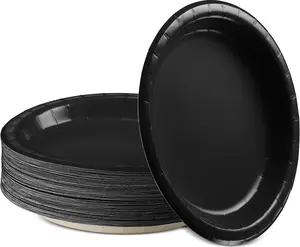Amcrate Disposable Paper Plates Black, 7 Inch Paper Dessert Plates, Strong and Sturdy Disposable Plate for Party, Dinner, Holiday, Picnic, or Travel Party Plate, Pack of 50