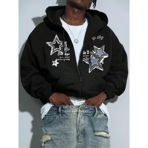 Men's Hooded Sweatshirt with Star Print, Fashion Streetwear, Casual Fit, Spring & Fall, Graphic Design, Trendy Outerwear, Hoodie Sweatshirt