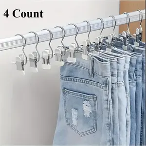 4pcs  Multi-Use Clips with Hooks - Portable Hangers for Laundry, Pants, Hats & Skirts - 360° Rotating Storage Organizer