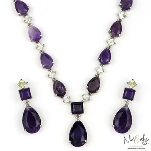 Stunning Droplet Cut Amethyst and Herkimer Diamond Necklace Set