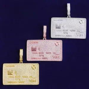 Men's Real Copper Cubic Zirconia Credit Card Pendant Necklace - Street, Casual, Daily Style Letter Jewelry, Premium Fashion Accessory Charm