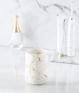 1 piece, Nordic style, luxury and high-end ceramic toothbrush cup with marble texture, bathroom decoration, durable ceramic toothbrush holder suitable for families, hotels, homestays, coffee cups, pen holders