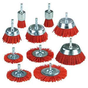 10 Pack Nylon Filament Abrasive Wire Brush Wheel & Cup Brush Set with 1/4 Inch Hex Shank, 4 Sizes Nylon Drill Brush Set for Removal of Rust