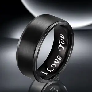 Matte black titanium steel ring with reversible engraving—super heart-stopping, a subtle declaration of love, wear it for overflowing affection, give them a surprise!