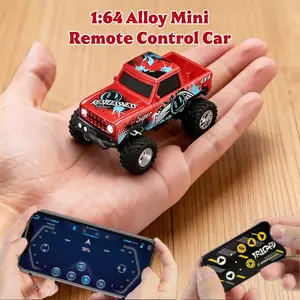 Mini remote control truck, monster truck, 2.4GHz and APP remote control 1:64 ratio monster truck remote control car, Remote controlled car, rechargeable alloy body with LED lights, truck with trailer, adjustable speed/steering, boy adult gift