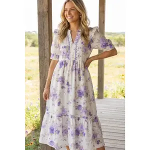 Lavender Floral Midi Dress