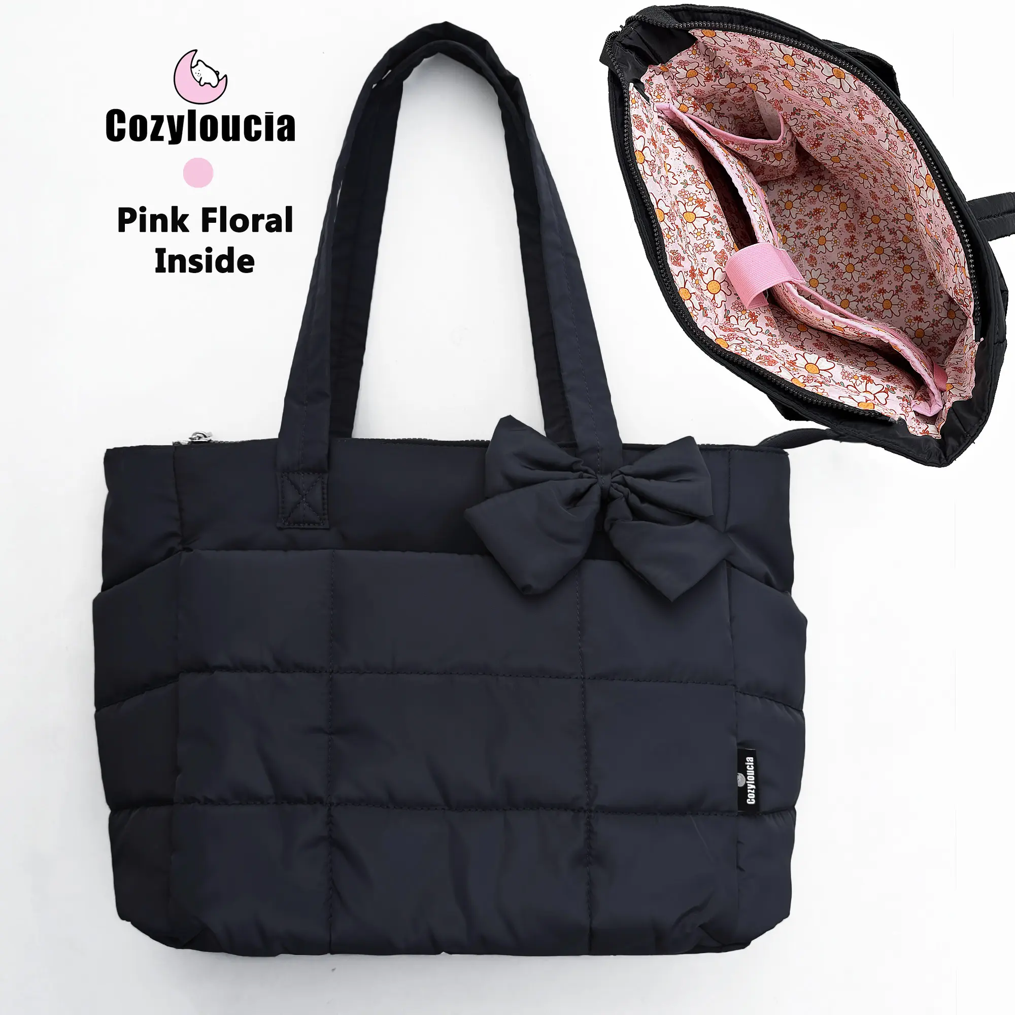 B-Black-Pink Floral -Bow