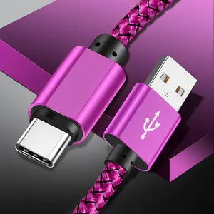 60W USB-A to USB-C Fast Charger Cable, Type-C Nylon Braided Data Sync Cable, Super Fast Charging Data Cable for Samsung Galaxy S24 S23 S22 S10, Pixel, Sony, One Plus, Electronic, for Charger Set, for Charger Plugs, Pink, Typec Cable