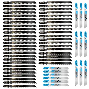 Jigsaw Blades Set, Contractor Assorted T Shank Jig Saw Blades, Multi-Purpose HCS/HSS Saw Blades for Cutting Wood, Plastic, PVC and Metal (T144D, T244D, T111C, T118A, Each 15pieces)