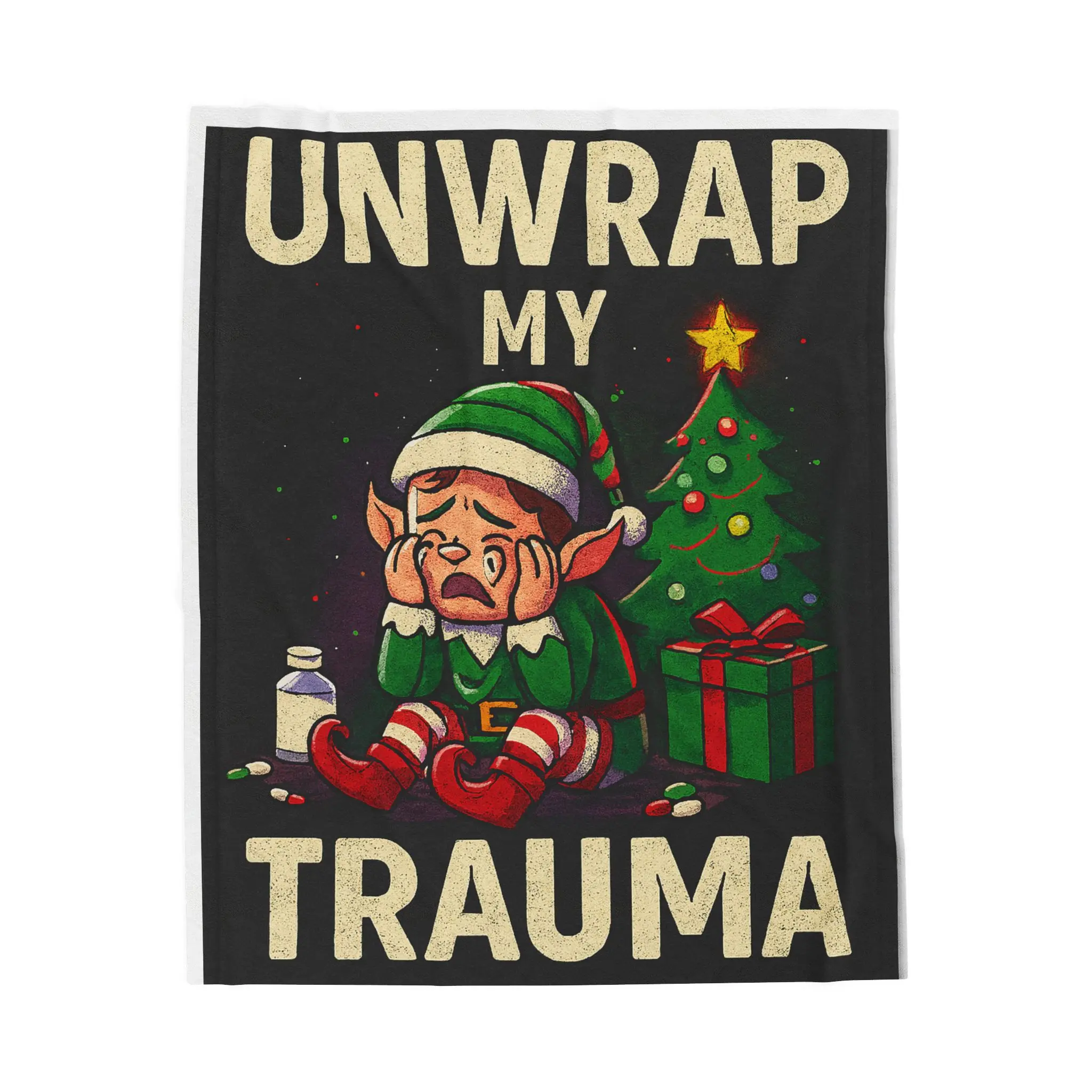Velveteen Plush Blanket — "Unwrap My Trauma" Christmas Elf Throw