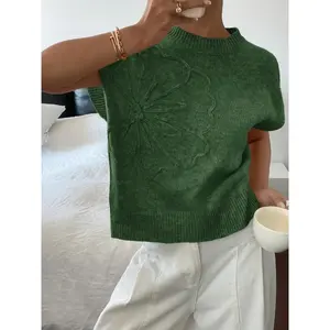 Women's Basic Round Neck Sleeveless High Low Pullover Knit Sweater Vest