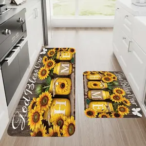 1/2/3pcs Sunflower Pattern Modern Kitchen Mat |   Soft and Comfortable Lightweight Flannel, Suitable for Bedroom, Living Room, Dining Area, Bathroom, Laundry Room, Doorway, and More - Machine Made, Polyester