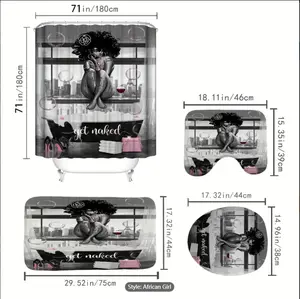 4pcs Waterproof Girl Pattern Bathroom Set with Non-Slip Rugs, Shower Curtain, Toilet Lid Cover, and Toilet Mat - Perfect for Bathroom Decor and Safety