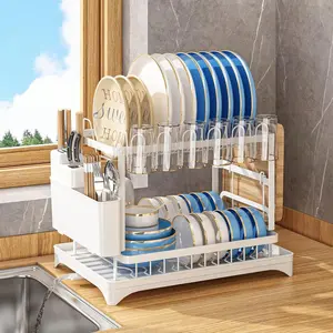 2-Tier Dish Drying Rack With Drainboard, Sink & Countertop Metal Dish Rack Organizer, Dish Drainers For Kitchen Counter