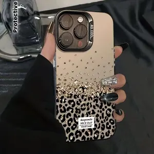 Leopard Print Rhinestone UV Printed Phone Case, Full Coverage, Comfortable Grip, Waterproof, Anti-Drop Matte Back, Fits Iphonexr-17promaxair Series