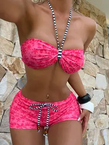 Women's Swimsuit bikini,cute floral stripe black and white beachwear swimsuit gym pants crop top vest strapless camisole outfit, Going Out Outfits, Birthday Outfit, Casual, Y2k, Classy, Old Money, Streetwear, Vacation, Bathing suit outfits