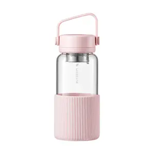 BUYDEEM Portable Tea Tumbler 630ml - Glass Infuser Bottle for Loose Leaf Tea & Fruit Water - Pig Pink