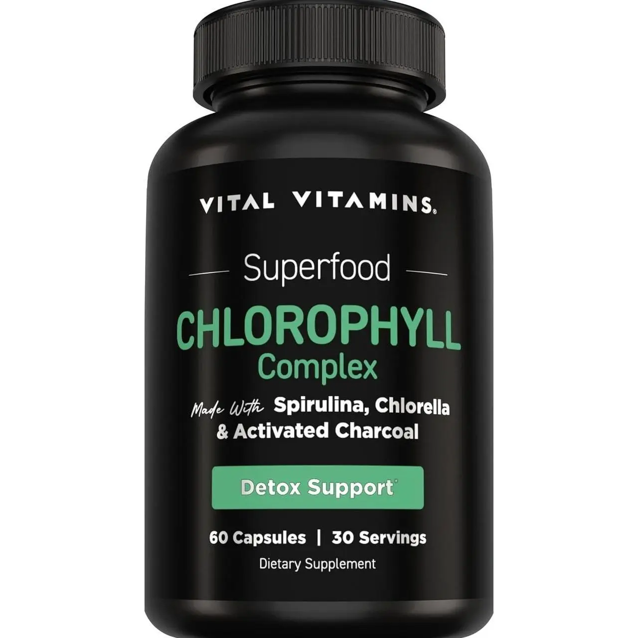 Vital Vitamins Chlorophyll Pills - Body Deodorizing Supplement - Made with Spirulina, Chlorella, Organic Parsley, Mint, & Activated Charcoal - Defeat Odor Naturally - for Women & Men - 60 Capsules