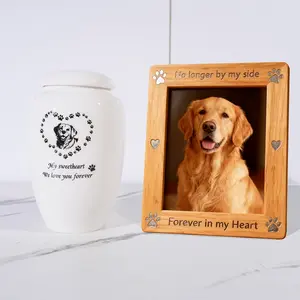 Ceramic Pet Urn with Golden Retriever & Heart Design, Elegant Durable Pet Memorial Container, Resting Place for Dog Remains, Ideal for Pet Loss Tribute