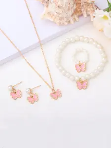 Bohemian Style Butterfly Matching Trendy Jewelry Set, Includes Necklace, Earrings, Ring & Bracelet, Perfect for Daily Wear, Party, Gift Ideas