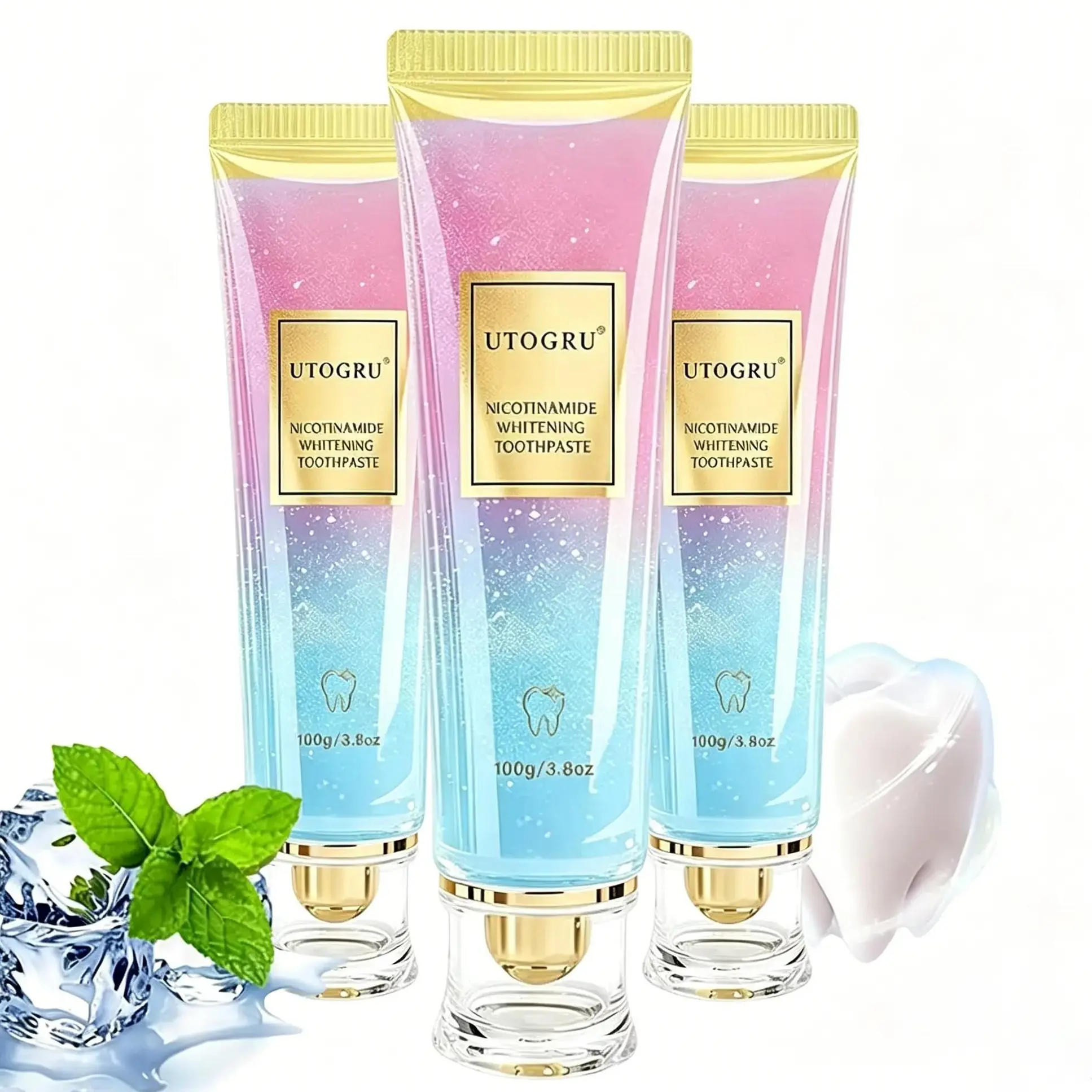 3-Piece Fluoride-Free Toothpaste for Oral Health Management - Anti-Plaque, Anti-Cavity, Whitening with Nicotinamide, Mint Evening Cleansing, Peach Gentle Peroxide for Radiant Teeth