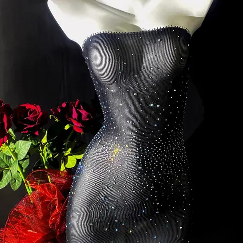 Women's Rhinestone Decor Sheer Fishnet Cover Up Dress, Sexy Fashion Bodycon Dress for Party Club Dating Wear, Women's Swimwear for All Seasons, Sheer Cover Ups, Swimsuit Cover Up, Clothing for Women, Swimsuit Coverup, Swimwear Coverups