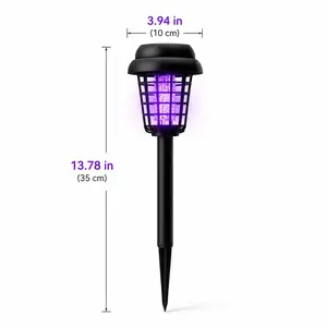 4-Piece Plastic Black Solar Bug Zapper - Waterproof Mosquito Killer, Solar-Powered Repellent Lamp for Moth, Gnat, Fly, Small Flying Insects - Indoor, Outdoor Garden Patio Use (Purple & White Lights)