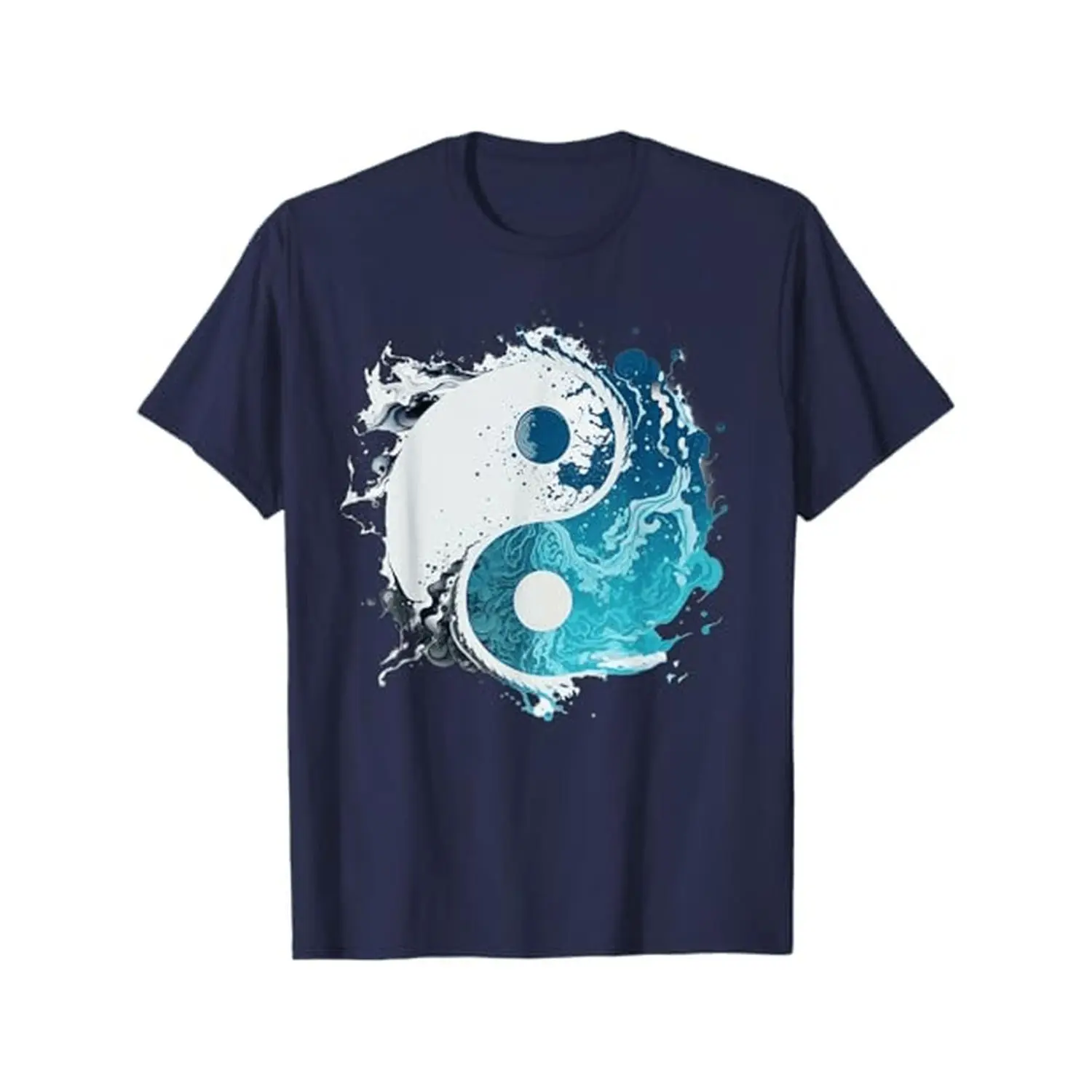 Men's Oriental Zen Graphic T-shirt with Yin Yang Wave - 100% Cotton Short Sleeve Streetwear Tee for Yoga & Meditation, Tshirt, Shortsleeve, Menswear, Relaxed Fit, All Seasons, Breathable, Graphic Print, Casual, Top