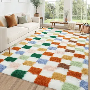 Modern Checkered Rug Long-pile Soft Washable Non-slip and Non-shedding for Bedrooms Dining Rooms Offices Living Rooms Playrooms Children's Rooms and Party Decorations
