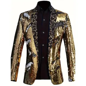 Men's Stylish Two-tone Sequined Blazer In Golden And Silvery