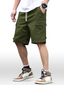 Men's Trendy Five-Point Flip Cover Side Utility Large Pocket Sports Outdoor Essential Shorts, Casual Fitted Elastic Waist Summer Wear