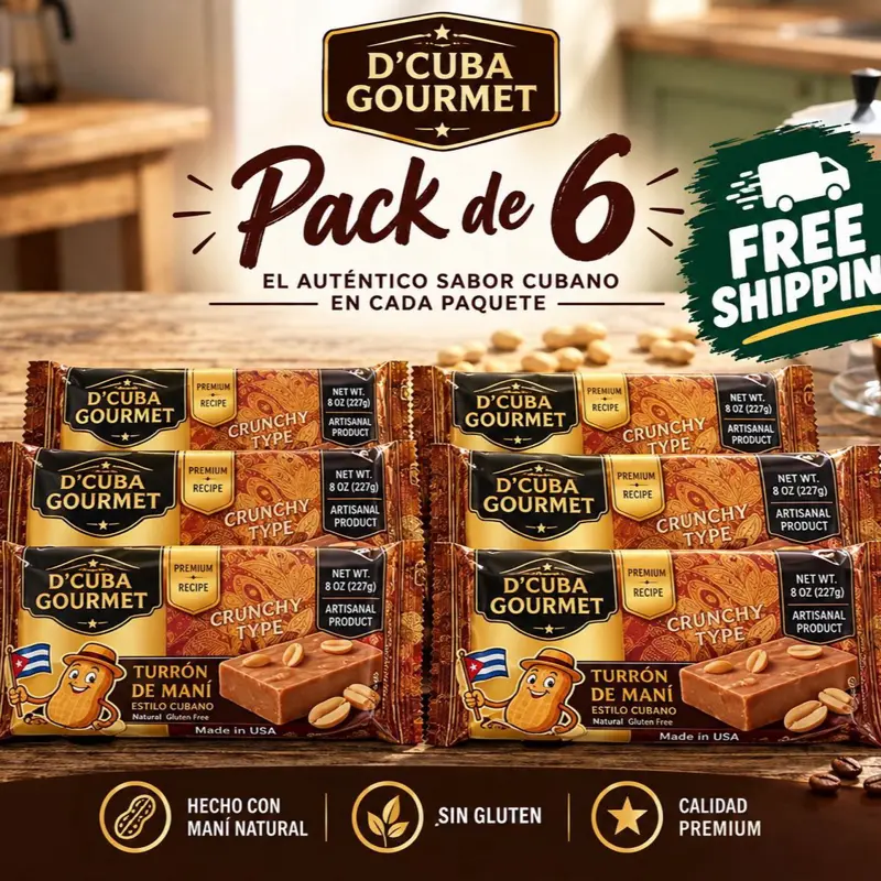 D'Cuba Gourmet - 6 Pack Turron de Mani estilo cubano Snack Bars