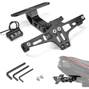 Universal Motorcycle License Plate Bracket with LED Light Fender Eliminator Kit CNC Aluminum Motorcycle Tail Tidy License Plate Holder Mount Black