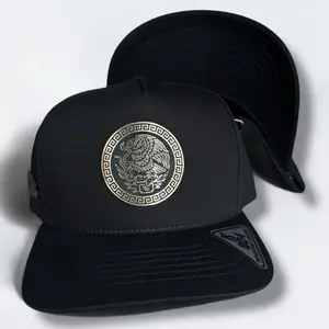 Mexico Hat Gold Plate Snapback Cap with Gold Plate, Black Color, Adjustable Fit, and Traditional Design