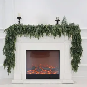 9FT Christmas Cedar Garland Artificial Real Touch Full Cedar Garland for Mantle Fireplace Indoor Outdoor Christmas Decorations High-Quality PE Material Realistic Greenery Pine Garland