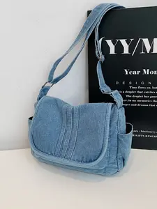 2026 New Vintage Denim Crossbody Bag, Unisex Casual Shoulder Bag, Metal Buckle, Dual Side Pockets, Adjustable Strap, Multi-Functional Storage, Crossbody Shoulder Bags