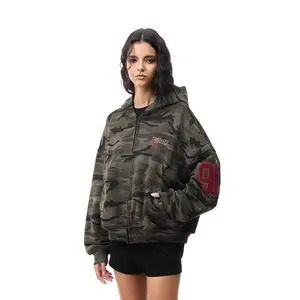 Unisex Camo Hoodie Zip-Up Sweatshirt with Back '09 Graphic Towel Embroidery Best Gift Ideas Wishlist FDR Oversized Heavyweight Fleece Loose Fit Top Pullover for Fall Winter Couple Streetwear Daily Outfit Casual Womenswear #hoodieszn
